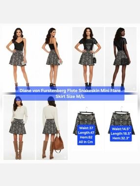 Diane von Furstenberg Flote Snakeskin Mini Flare Skirt Size M/L